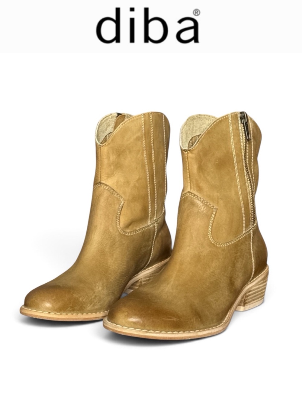 NWT DIBA CANDICE WEATHERED TAN LEATHER WESTERN COWBOY ANKLE BOOTS SIZE 6